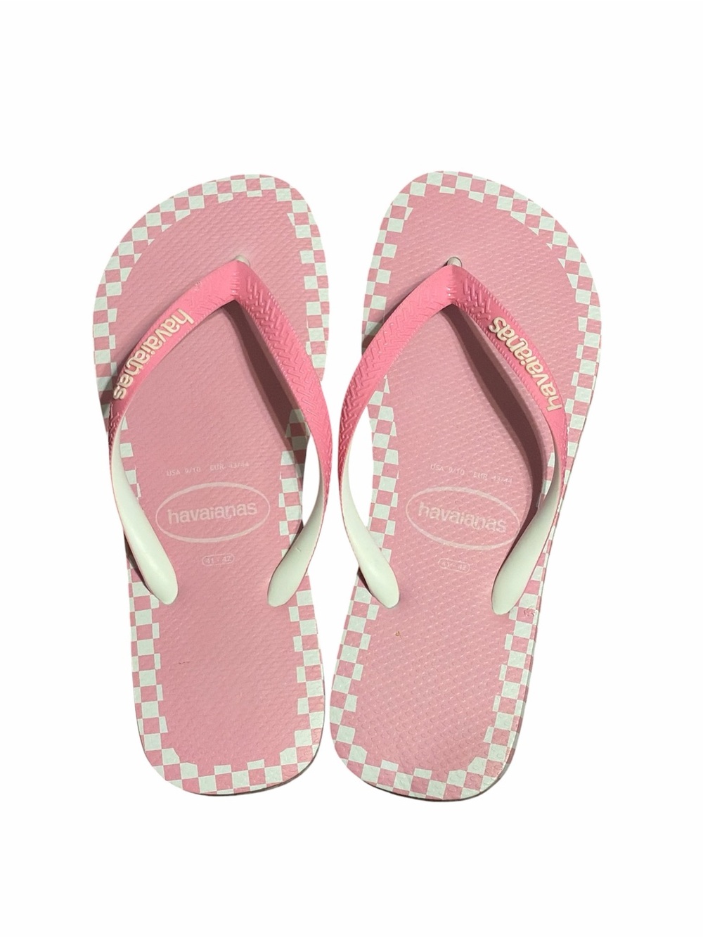 Havaianas Pink Flip Flops with White Checker Trim